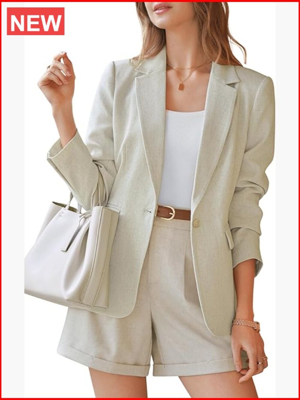 Linen Blend Open Front Blazers Notched Lapel Work Business Casual Suit Jacket